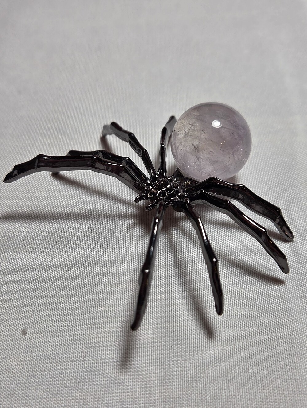 New Black Metallic Spider Figurine with Amethyst Crystal Ball